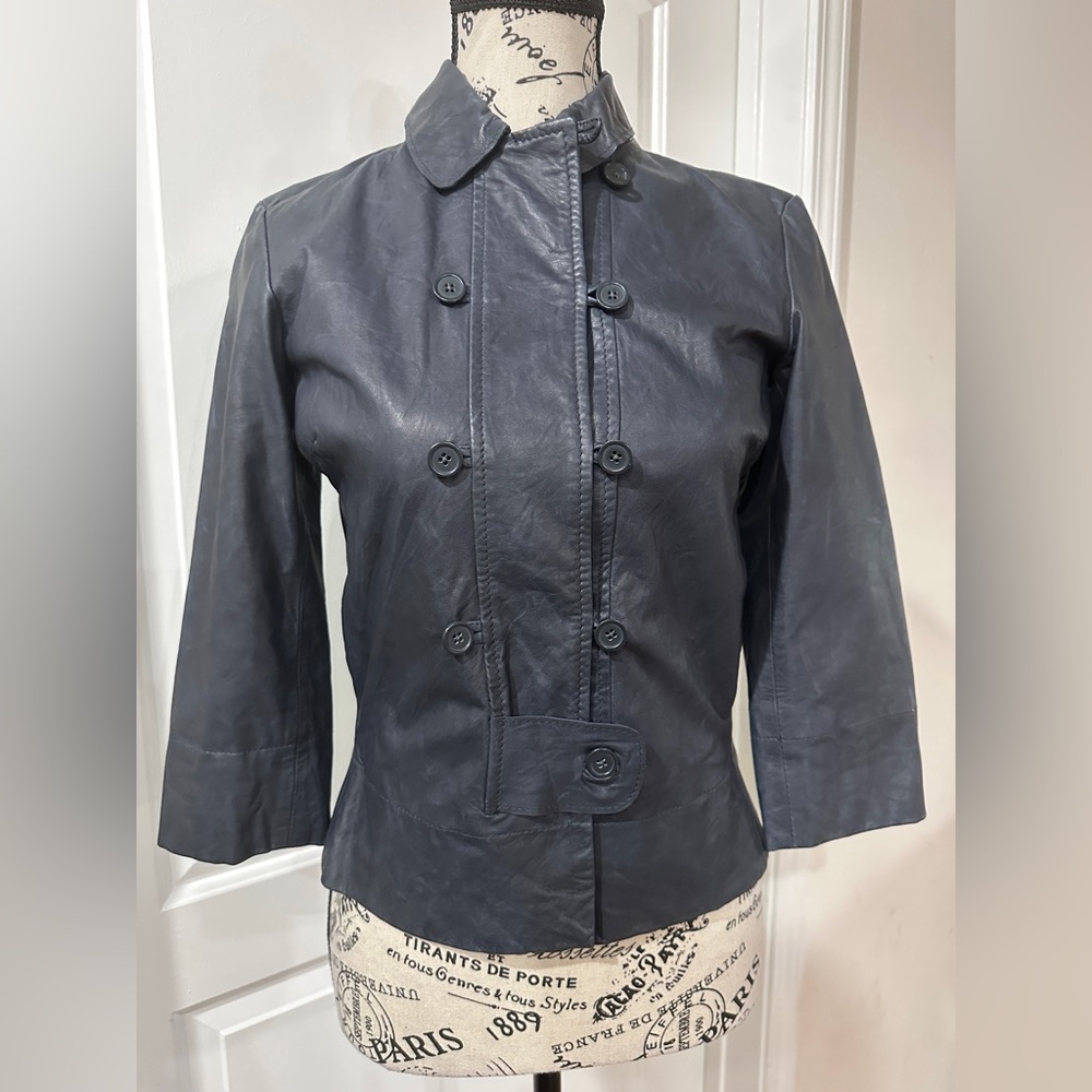 Generra Black Leather 3/4 sleeve jacket top